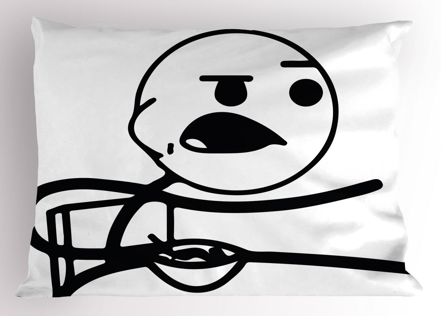 Humor Pillow Sham Stickman Meme Face Icon Looking at Computer
