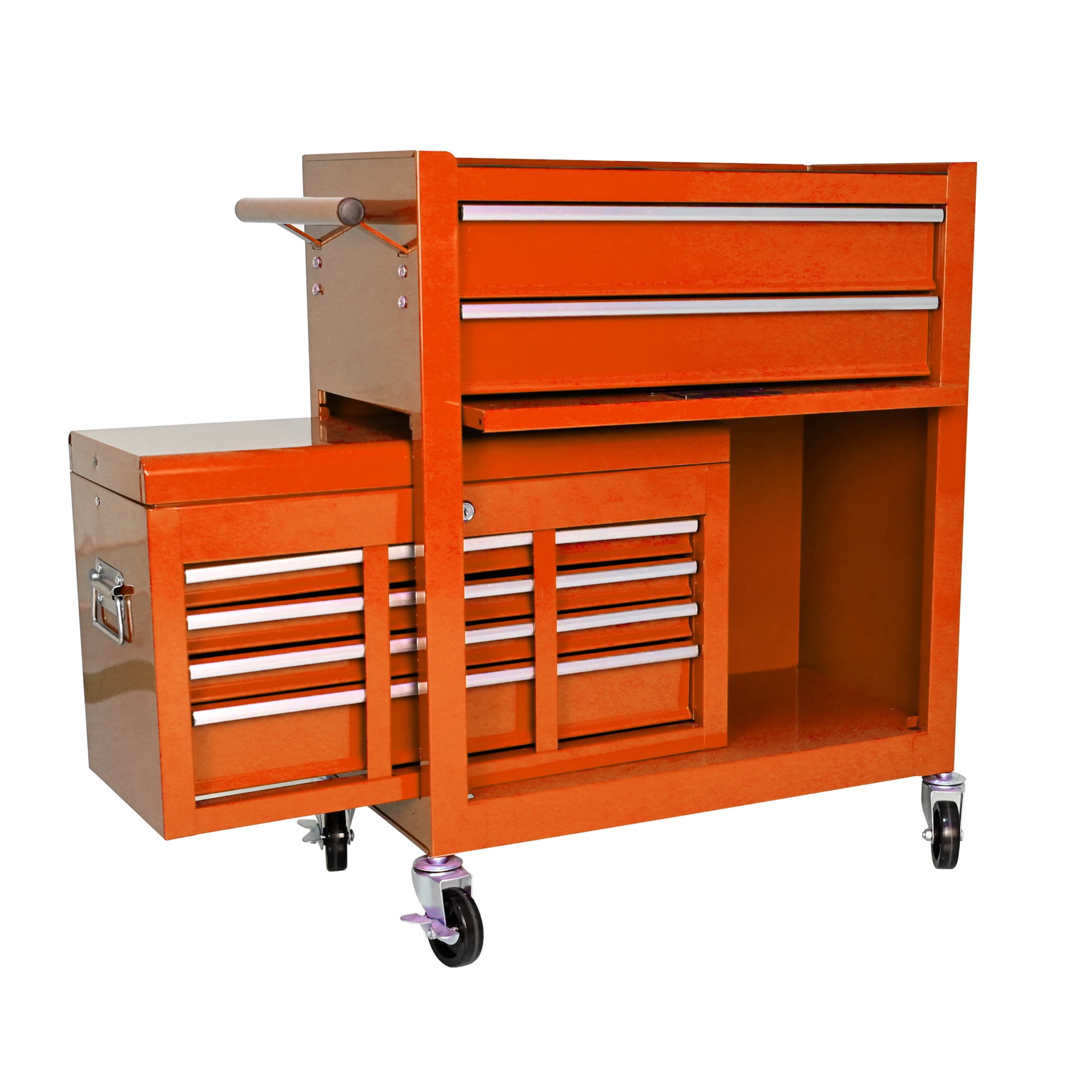 Noble House Heavy-Duty Rolling Tool Chest, 8-Drawer Steel Storage Box Organizer with Detachable Box, Orange