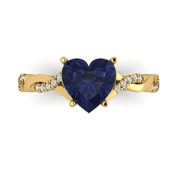 Solitaire with Accents Engagement Ring for Women - 2.1ct Simulated Blue Sapphire in 18K Yellow Gold Promise Ring