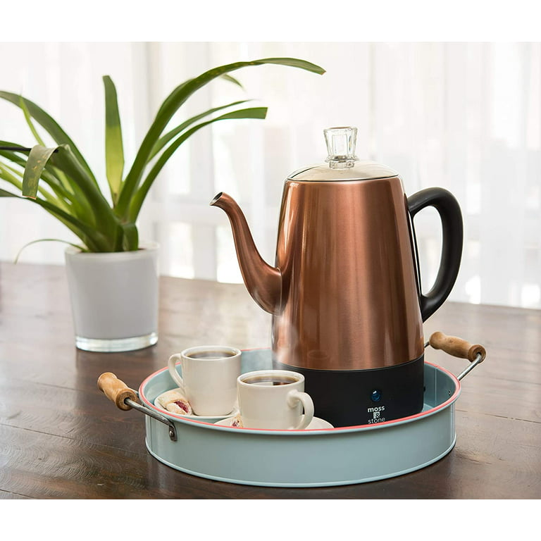 Moss & Stone Electric Coffee Percolator  Copper Body with Stainless Steel  Lids 
