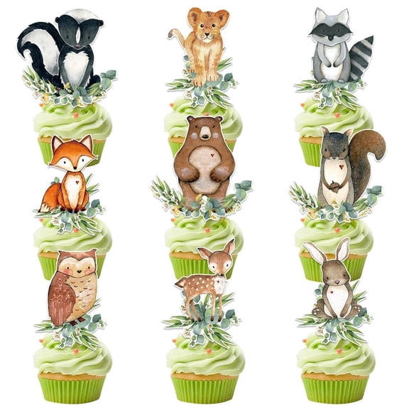 Wowhub 54 Pcs Jungle Animal Cupcake Toppers, 9 Safari Woodland Animal Designs, Pre-Assembled Animal Cupcake Picks for Kids Birthday, Baby Shower, Safari Themed Party and Farm Animal Party Decorations