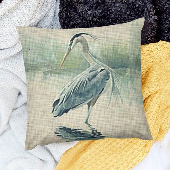 FCXZI Linen Throw Pillow Covers Dancing Blue hegron on Coastal  Decorative Pillows for Couch Cushion Sofa Outdoor 18x18in