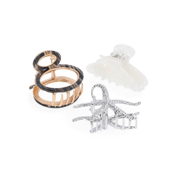 Time and Tru Women's Metal and Acrylic Claw Clip Set, 3-Piece