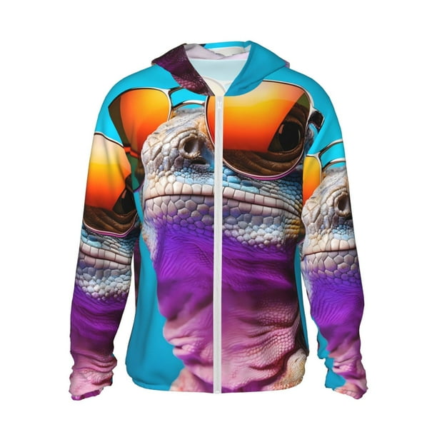 Balery Lizard With Sunglasses Colorful Sudadera ligera de manga larga con capucha y protección solar UPF 50+ para hombre y mujer, ideal para pesca y running-XX-Large