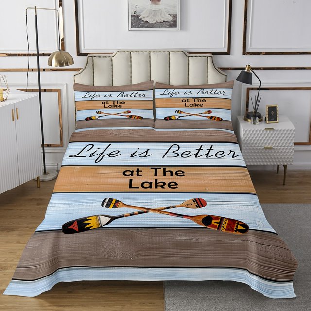 Erosebridal Rustic Lodge Coverlet Set Queen,Vintage Paddle Bedding Set,Lake House Decor,3pcs