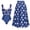 Blue 2PC, variant on Women Swimwear, Color Block Bow Cutout One Piece Padded Swimsuit with Polka Dot Skirt Bathing Suit for Vacation