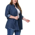 thumbnail image 5 of Plus Size Shirts for Women Chambray Top Button Down Denim Shirts Tops 2025 1X Dark Blue, 5 of 7