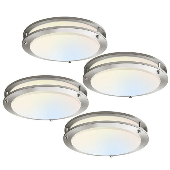 ALUSSO 4 Pack 13Inch LED Flush Mount Ceiling Light, 20W 1300LM Dimmable With 5 Color Temperatures (2700K-5000K), Brushed Nickel Fixture for Bedroom Kitchen Dining Room Hallway, ETL Listed