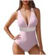 thumbnail image 2 of Traje de baño de bikini de verano para mujer, de color liso, con cojín en el pecho y sin soporte de acero, sin espalda, con tirantes, de nailon., 2 of 5