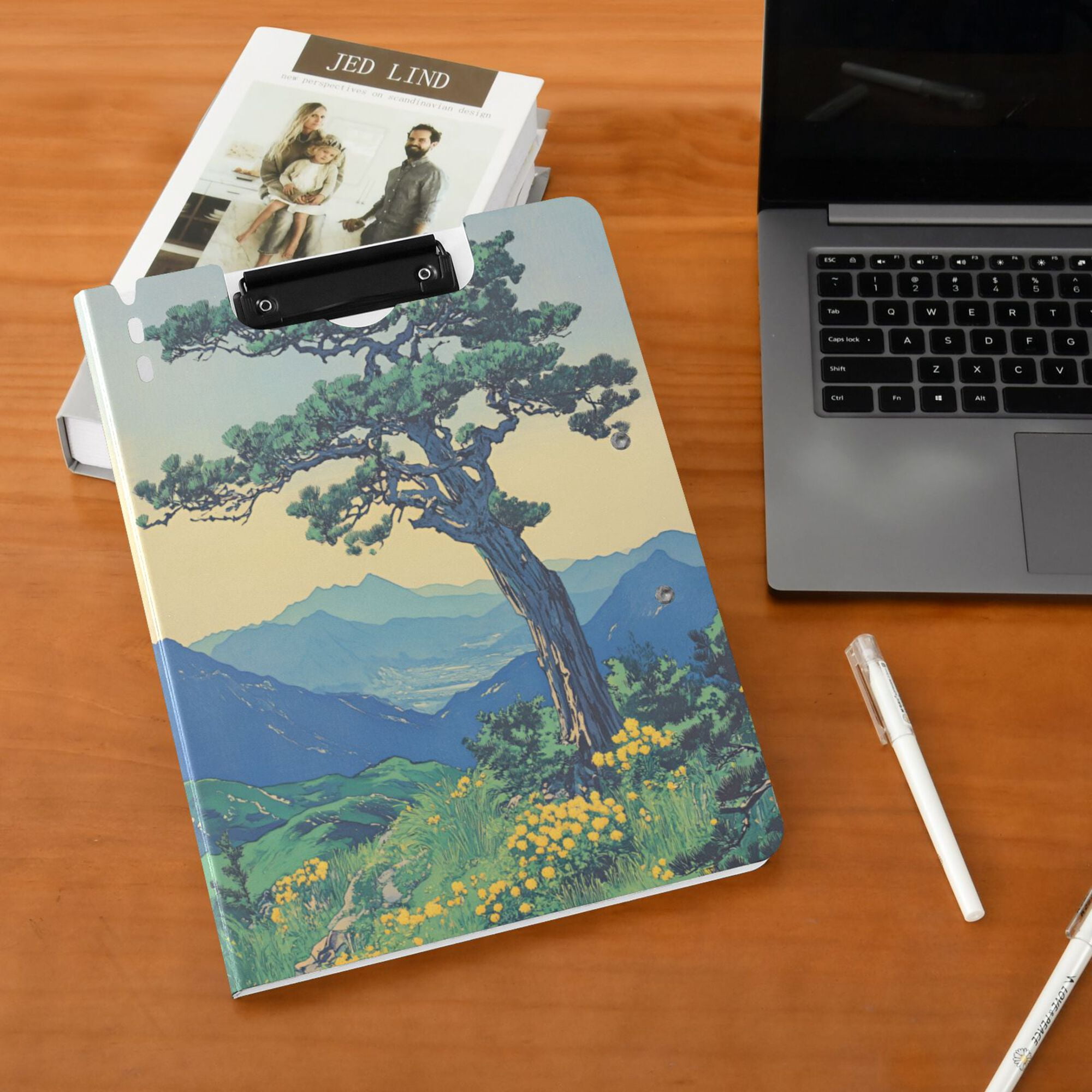 FORMRS A4 Clipboard Folder with Pen Holder Horizontal Foldable School Office Binder, Retro Mountain
