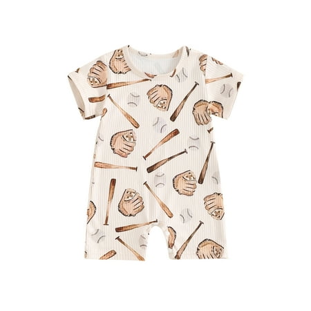 

Niceyoeuk Baby Baseball Print Jumpsuit Round Neck Short Sleeve Summer Romper