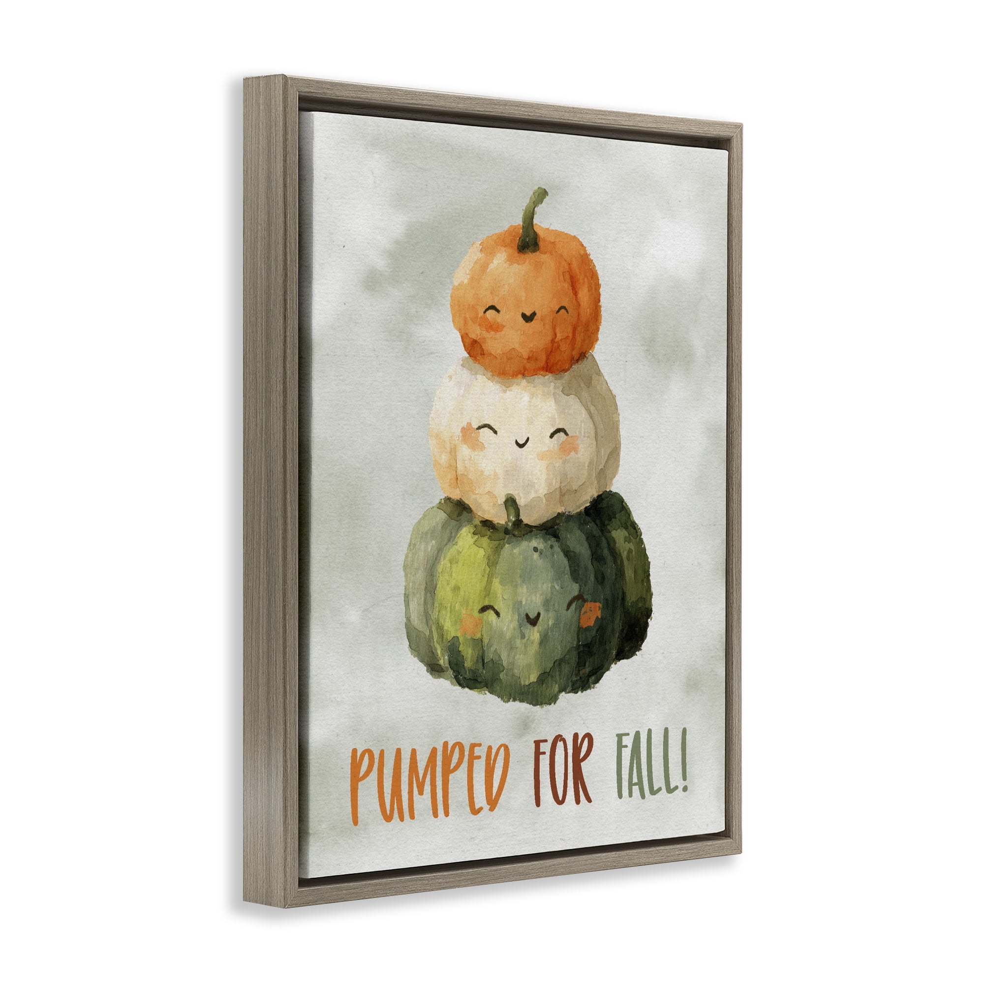 Stupell Industries Smiling Pumpkins Pumped For Fall Brown Framed Floater Canvas Wall Art, design by Ziwei Li