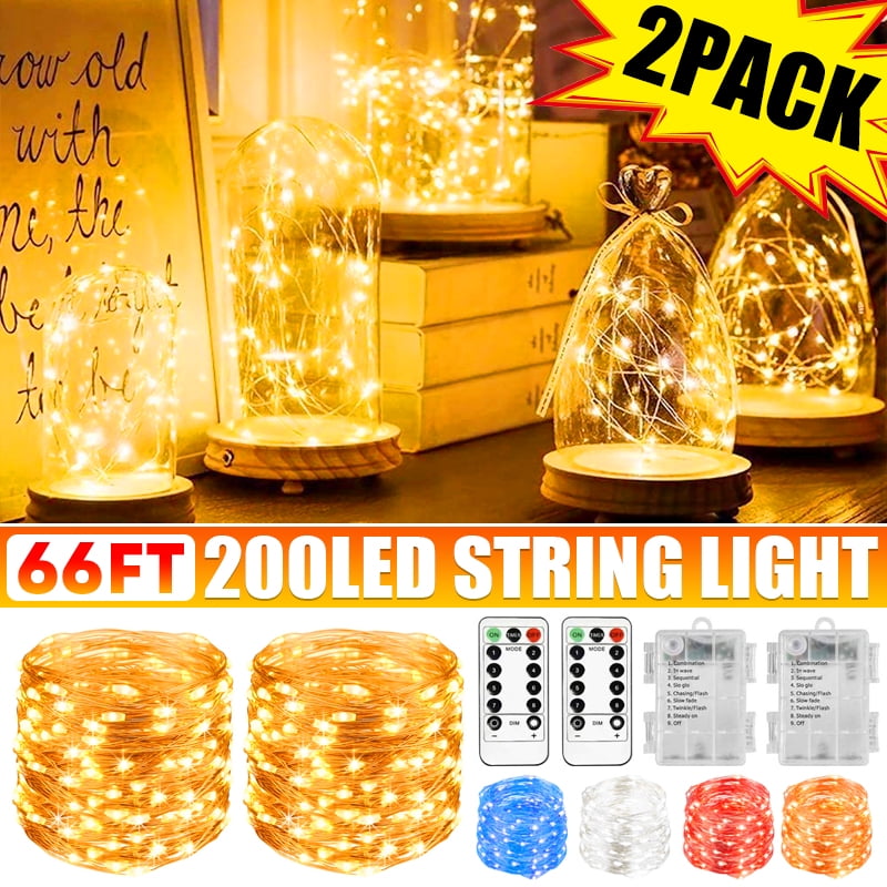 2 Pack 33Ft 100 LED Fairy Lights Battery Operated Christmas String ...