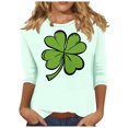 thumbnail image 2 of Meichang Hauts d'Été pour Femmes Manches 3/4 T-Shirts de la Saint-Patrick Trèfle Chanceux T-Shirts Graphiques Blouses Décontractées de Printemps Col Rond, 2 of 5
