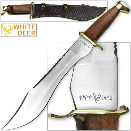 WHITE DEER MAGNUM Dave Dundee Bowie Knife Jungle Sawback Seratted Spine w Wood (Best Boning Knife For Deer)