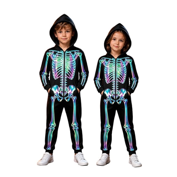 Gunia Halloween Kids Boys Girls Skeleton Onesie Zip Romper Outdoor Role Play Jumpsuit Outfits Black 9-10 Years