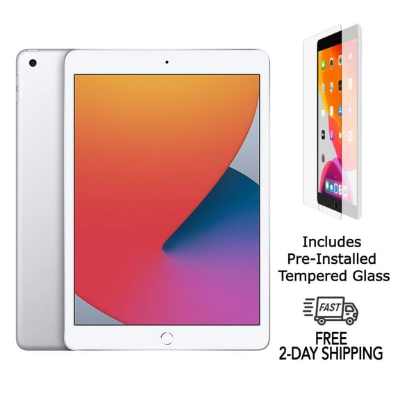 Pre-Owned Apple iPad 8th Gen A2270 (WiFi) 128GB Silver (Grade B) w/ Pre-Installed Tempered Glass