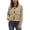 Khaki, variant on Corduroy Contrast Faux Leather Collar Jacket for Women, Zip Front Cropped, Vintage Casual Outerwear with Pockets, 1 Piece, XS-L