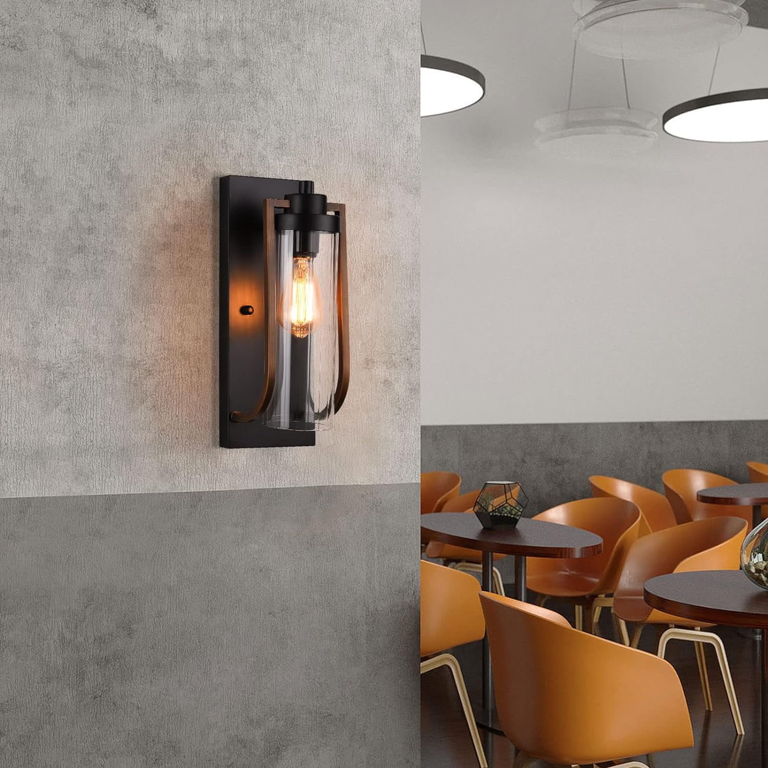 Modern Farmhouse Wall Light Fixture Wall Sconce, Outdoor Black and Gold Aged Brass Exterior Lantern Sconce Lighting, Porch Lights Wall Mount, Bathroom Light Fixtures Wood Grain Finish(E26 Base)