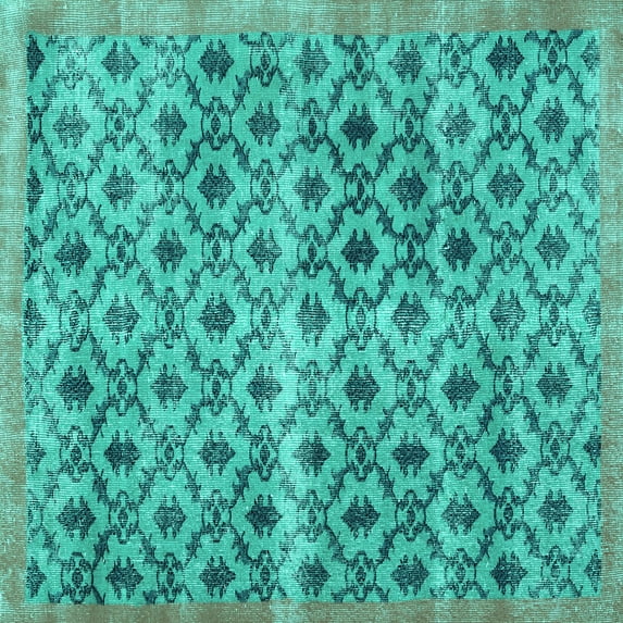 Ahgly Company Machine Washable Indoor Square Persian Turquoise Blue Traditional Area Rugs, 7' Square