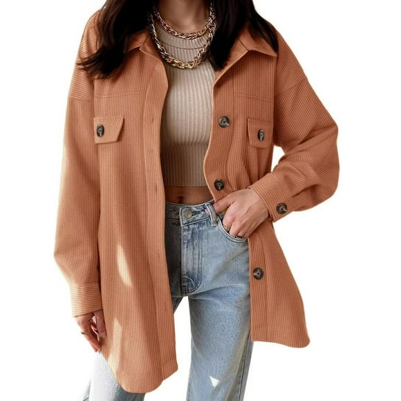 Chaqueta VICHYIE para mujer, pana, con botones extragrandes, color marrón, talla M