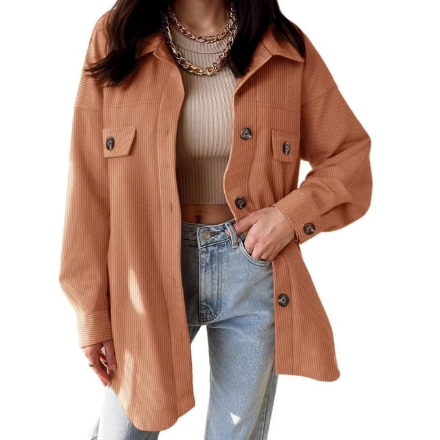 Chaqueta VICHYIE para mujer, pana, con botones extragrandes, color marrón, talla M