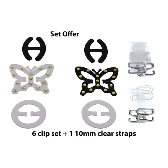 DIVA'S Bra Straps Straps Clips Holders Butterfly Shape With Stone Details - 3 Shapes-2 Clips/Shapes