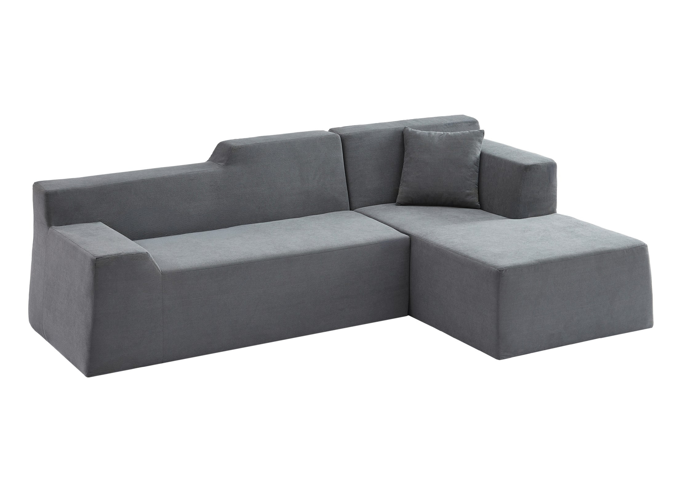 Aukfa 96" Modular Sectional Sofa, L-Shaped Cloud Couch with Right Facing Chaise, Corduroy 3-Seat Memory Foam Sofa for Living Room, Gray