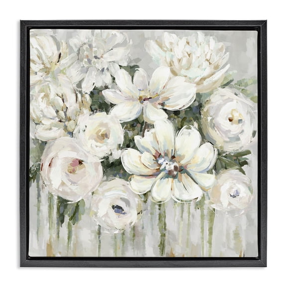 Stupell Industries Cottage Abstract Bouquet with Greenery Black Floating Frame Canvas Art, 18 x 18, by Carson Lyons