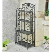 Maykoosh Iron 4-Tier Baker's Rack - Versatile Indoor/Outdoor Storage with Antique Black Finish, Perfect for Dishes or Garden Decor (13.5" x 26" x 57")
