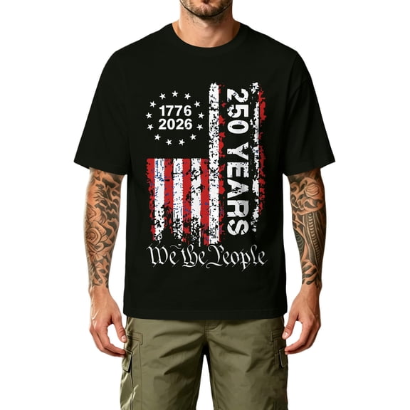 Fabrcox S-5XL 1776-2026 USA 250th Anniversary Shirt Flag Print Short Sleeve 4th of July Shirt for Men Independence Day Celebration Freedom Patriotic Big and Tall Men's Shirts