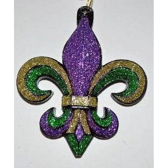 Mardi Gras Ornament Glittery Fleur de Lis New Orleans travel tree with Free pouch Purple green and gold favor Carnival, By Holidays R Us Ship from US