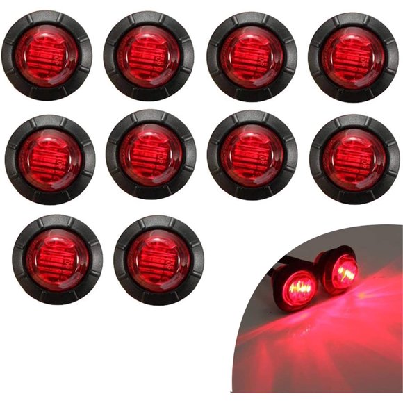 10 Pack 3/4" LED Rear Side Marker Lights for Trucks, Trailers, Cab Markers, RV Markers,Brake Stop Light 12V (Red)