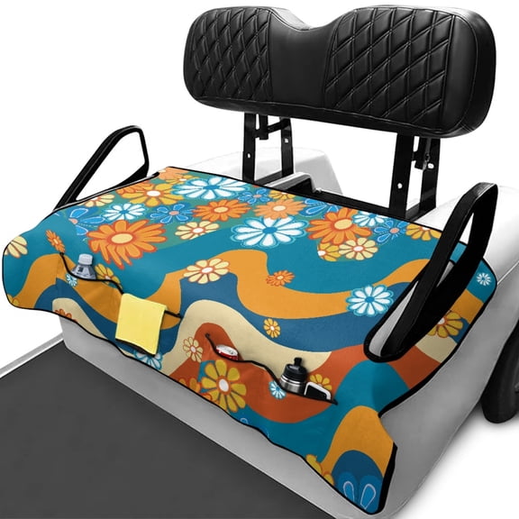 XYZCANDO Retro Floral 2-Passenger Golf Cart Seat Cover with 4 Pockets | Non-Slip Washable Terry Cloth Universal Golf Cart Accessory