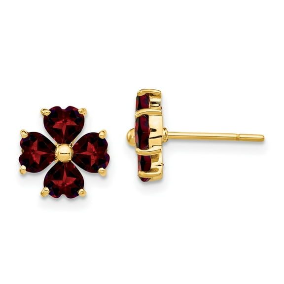 Primal Gold 14 Karat Yellow Gold Heart-shaped Garnet Flower Post Earrings