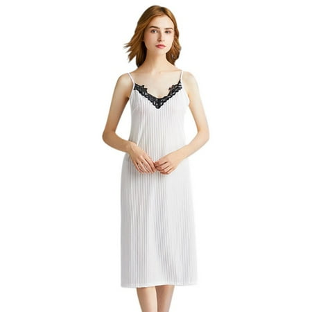 

Clearance! Women s Velvet Night Dress Sleeveless Nighties Lace V-neck Nightwear For Women Nightgown White XL