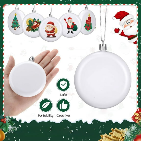 12Pcs Plastic Flat Disc Ornaments for Crafts DIY Fillable Hanging Ornament,Christmas Flat Discs Decorative Baubles Tree Ball for DIY Crafts Holiday Xmas Tree Home Decor