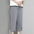 thumbnail image 4 of Wyobmus Capris Pants for Men Casual Lightweight 3/4 Baggy Pants Drawstring Elastic Waist Beach Casual Pants With Pockets B-Dark Gray, 4 of 4