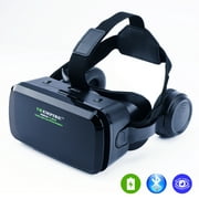 VR Headset universal virtual reality goggles with 120FOV, Anti-Blue-Light Lenses, Wireless Earphones, for All Smartphones with Length Below 6.7 inch e.g. iPhone & Samsung HTC HP LG etc.