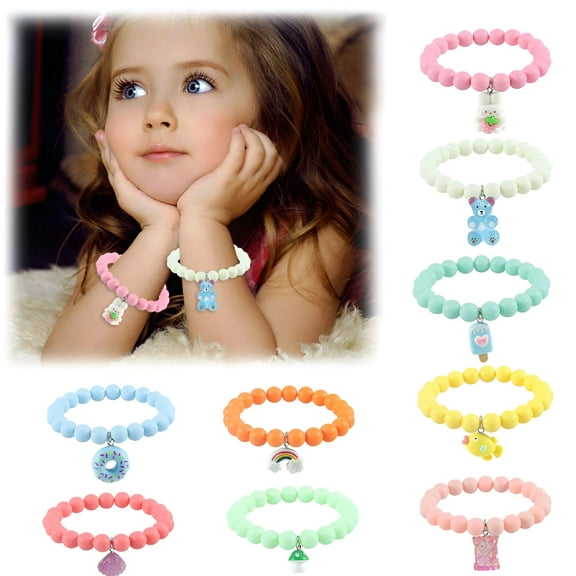 DESIGNICE 9Pcs Pendant Bracelet for Kid Girl,Rainbow Monster Sun Flower Heart Meteor Charm Friendship Bracelet Good Friend Gift Kids Bracelets