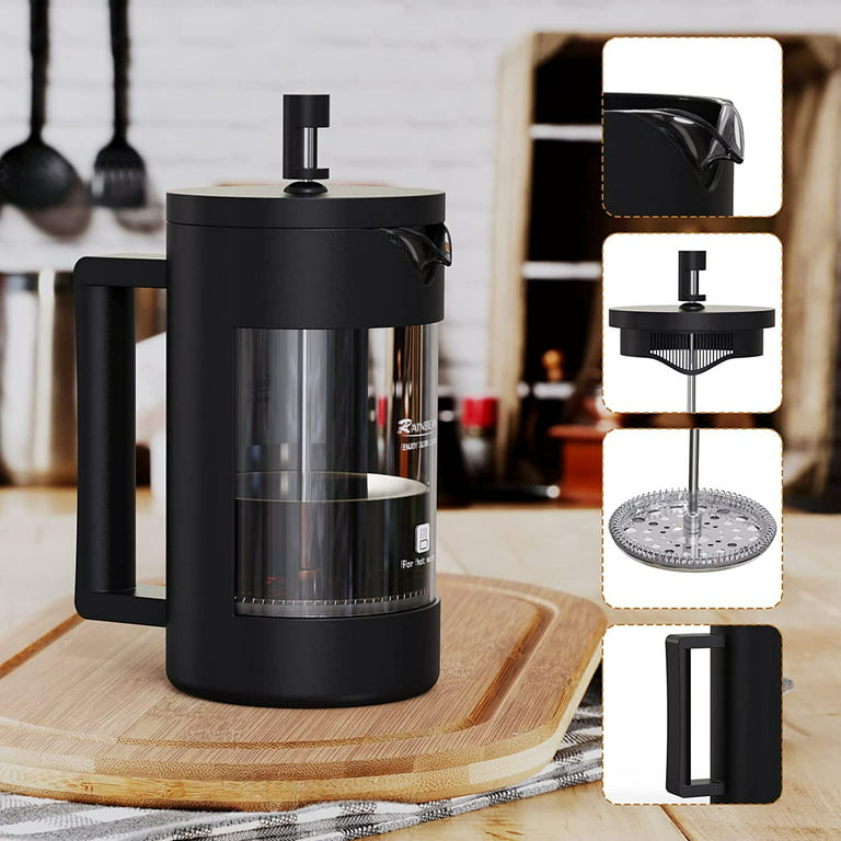 Mini French Press Coffee Maker Tea 12 oz 6Cups Camping Coffee Press Pot w/  Brush