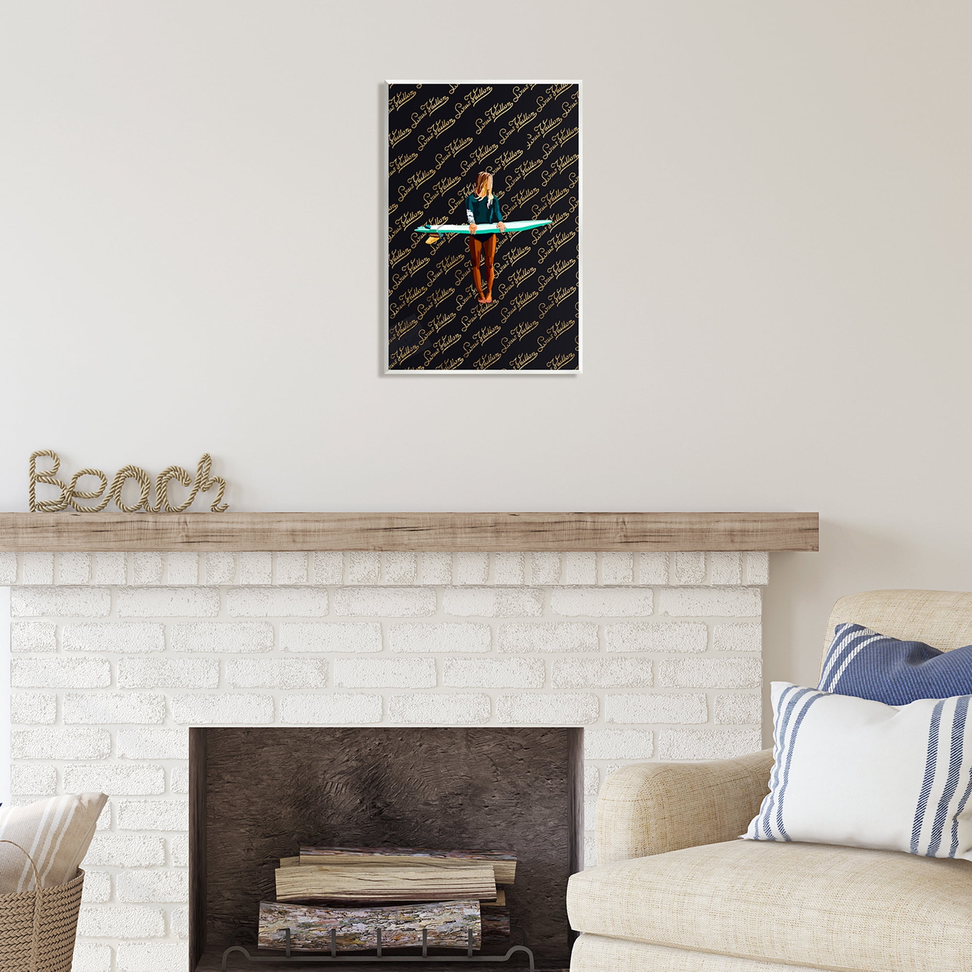 Stupell Industries Glam Girl with Surfboard Sports Painting Unframed Art Print Wall Art, 13 x 19