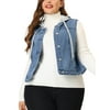 MODA NOVA Plus Size Jean Vest for Juniors Button Down Drawstring Hood Denim Vest Blue 2X