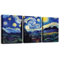 Galaxy Wolf Canvas Art Prints,Starry Sky Wall Art Aesthetic Woodland Animals Wall Art for Living Room,Blue Purple Green Polar Lights Canvas Artwork Paintings Pictures Wall Decor(only canvas)