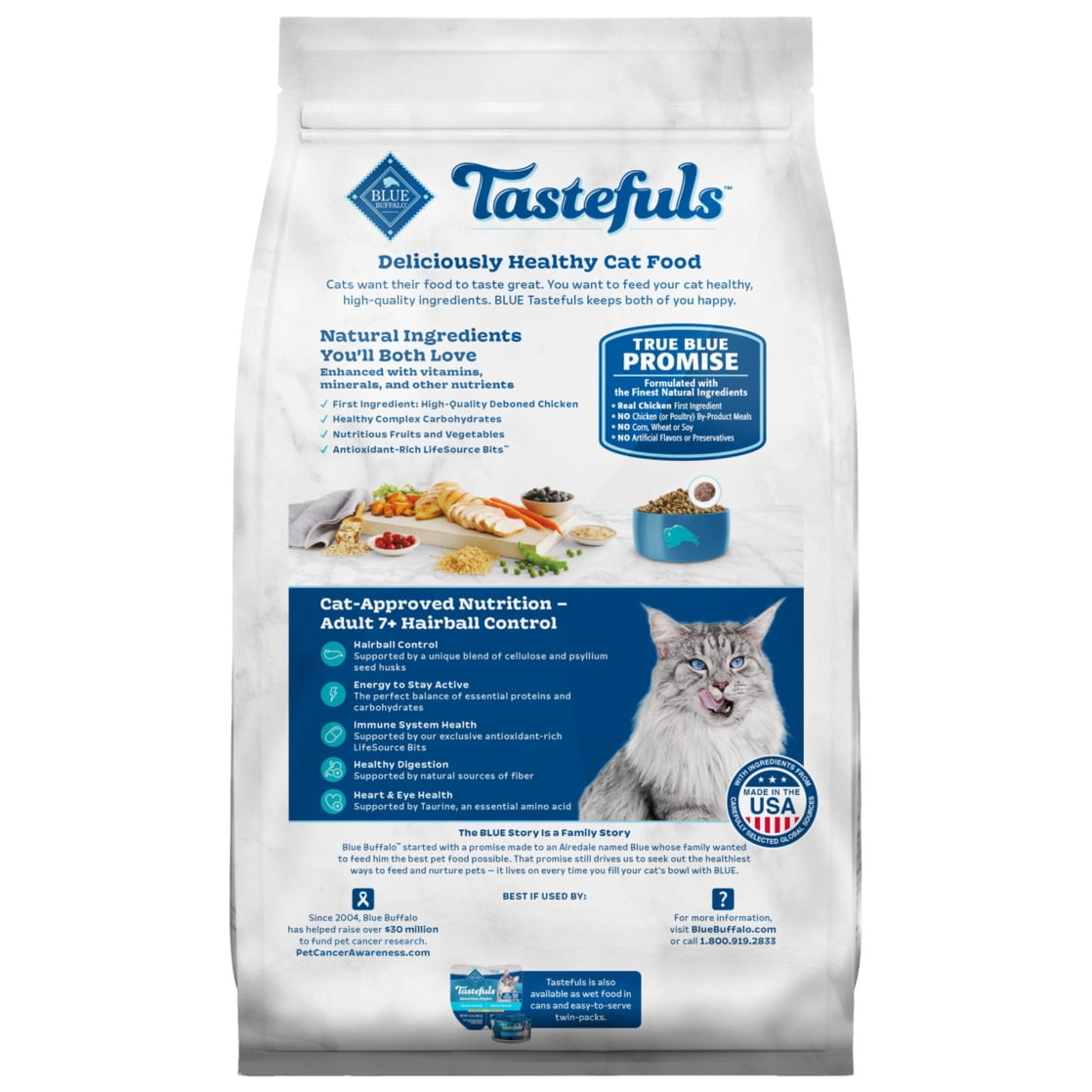 Blue Buffalo Tastefuls Dry Cat Food, Adult, Hairball Control, Chicken and Brown Rice, 7-lb. Bag