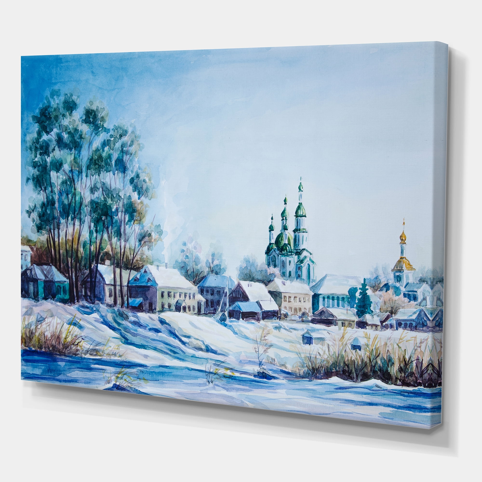 Designart ' Small Town Covered In Snow In Winter Times ' Traditional Canvas Wall Art Print