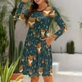 thumbnail image 6 of Fall Dresses for Women 2024, Cute Plant Fox Womens Fall Dresses Long Sleeve Casual Tie Waist Clothes, Womens Fall Fashion 2024 Midi  Dresses Outfits with Pocket, 6 of 6
