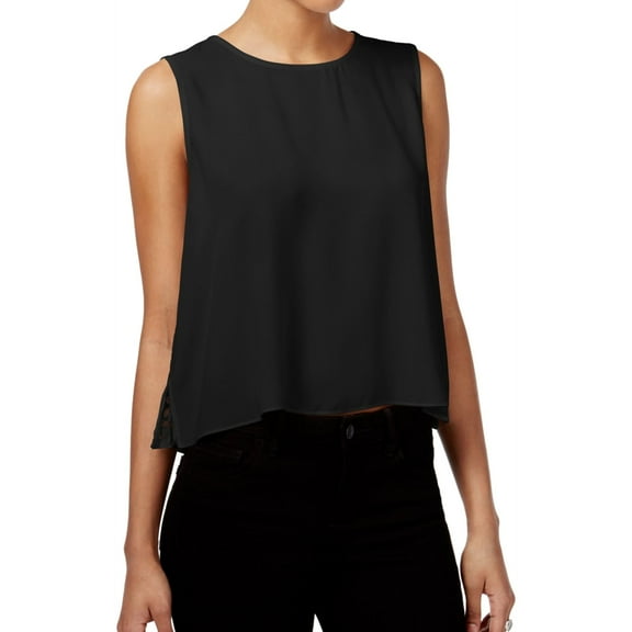 Rachel Roy Womens Lace Inset Sleeveless Blouse Top, Black, X-Small
