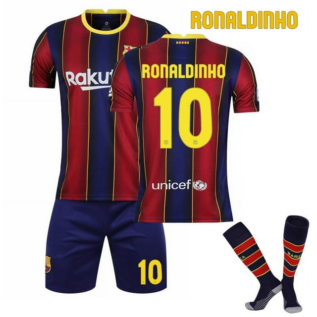 20-21 Fc Barcelona Home Stripes #10 Ronaldinho Football Jersey Set