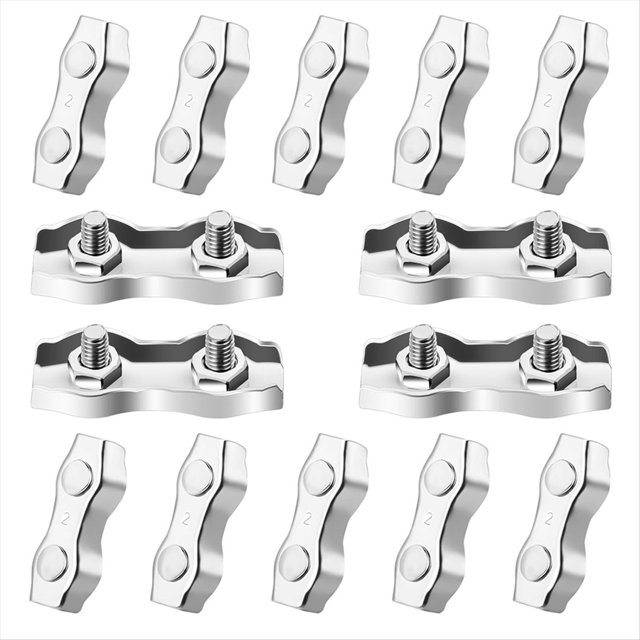 14 Abrazaderas para Cable de 2 Postes M2, Abrazadera para Cable de 1/16 Pulgadas, Clips para Cable de Doble Perno para Cable de 1/16 Pulgadas/1,5 mm